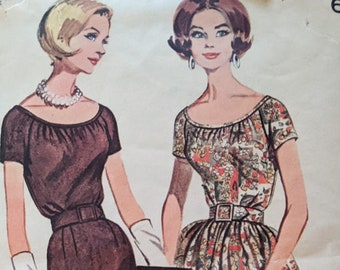 1950's Scoop Necked Dress Butterick 9722 Size 12 Bust 32  Sew a Full skirted dress or a Slim Skirted version Raglan sleeves