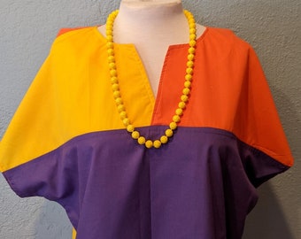 1980's Color Block Crop Top Misses Size Medium 14-16 Chest size 36-38 Yellow, Orange, Purple Hand made from a 1988 Simplicity Sewing Pattern