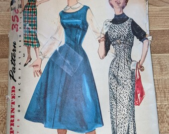 1950's Simplicity Pattern #1734 Sew a Jumper Slim or Flared skirt Size Teen14 Bust 34 Scoop Neck, band or buckle trim.