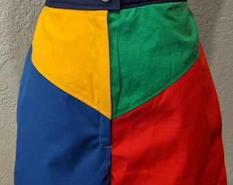 Color Block Denim Shorts Handmade by me Size Large with a 30" waist  Primary Color Block colors, blue, red, green, yellow.