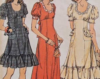 1974 Prairie/Cottage Core/Prom Dress Long or Short Style Size 14 Bust 36 Simplicity Sewing Pattern 6551 Ruffled Edge & Pockets