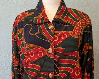 1980's Collections Internationale by Tan Jay Big Bold nautical print  Polyester Blouse/Tunic size 10