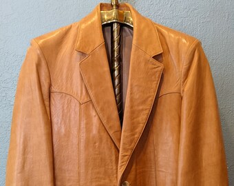 Men's Western Style Soft Leather Blazer Jacket Size 38 by Scully Leatherwear Light Brown, Two Button Front