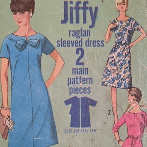 1965 Sewing Pattern to make a Jiffy One piece raglan sleeved Dress Simplicity 5985 Size 14.5, Half Size Bust 35 Uncut pattern