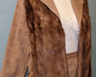 Artic Adorn 2 piece Mink & Suede Cloth suit Size Large by Artic-Adorn Furs Mink Front Panels and Mink Back Yolk Suede Cloth Pencil skirt