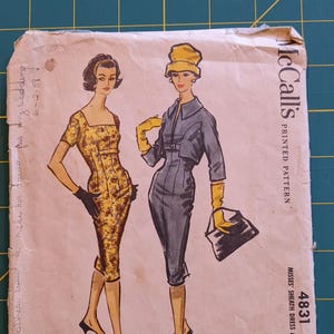 1959 Mother of the Bride Sheath Dress and Jacket Sewing Pattern McCalls 4831 Size 16 bust 36 waist 28 Form Fitting Cut and Complete