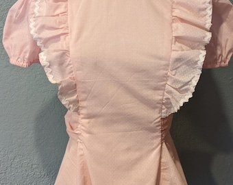 1971 Ruffled Shouldered Mini Dress w/Bloomers Size Small Handmade by me Pink Dotted Swiss w/rickrack accents