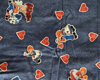 Vintage Novelty Raggedy Ann and Andy Fabric One piece 2 yards 44 Inches wide The Bobbs Merrill Co. I Love You Fence, Cows, Swings