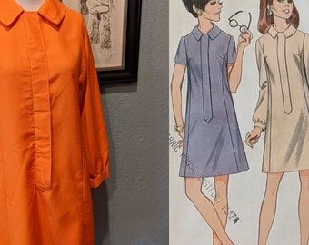 1968 Handmade Mod Shift Dress Size Large Classic Business Dress Long Sleeve Front Zipper Vintage Orange Cotton Fabric