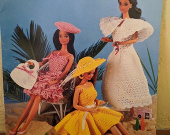 Annie's Attic Crochet Instruction Booklet to make 7 different Barbie Sun Dresses hat and purse, beret