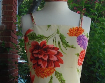 Big Bold Floral Long Summer Sundress by Vicky Vaughn Jr. Size 10 double spaghetti straps Large Mums & Zinnia Pattern