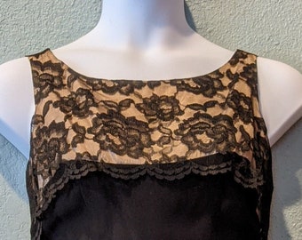 1960 Miss Melinda of California Black & Gold Evening Wear Size Large Empire Waist Dress w/Double Breasted Jacket Black Lace w/gold Taffeta