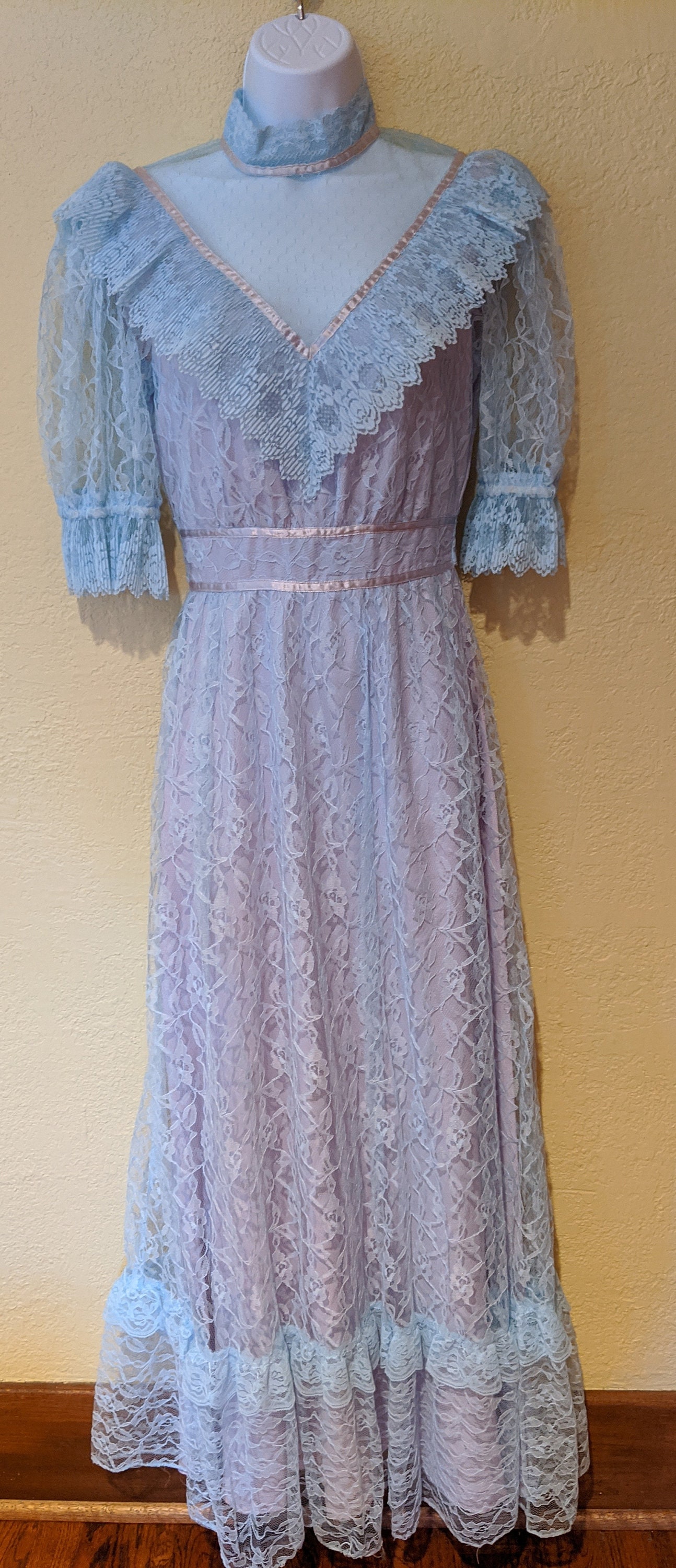 1980's JC Penney's Exquisitely detailed Bridesmaid Gown of Blue Lace