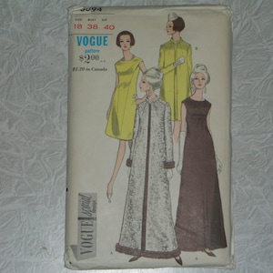 Vogue 1960 Evening Dress & Coat Special Design Pattern Long Or Short Evening dress Size 18 Bust 38