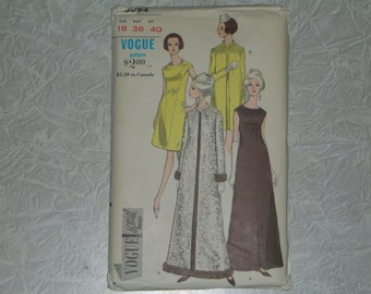 Vogue 1960 Evening Dress & Coat Special Design Pattern Long Or Short Evening dress Size 18 Bust 38