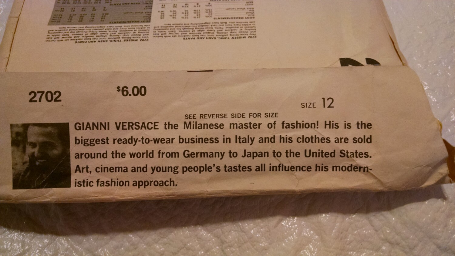 Gianni Versace Vogue Sewing Pattern 2702 Misses Tunic, Sash & Pants