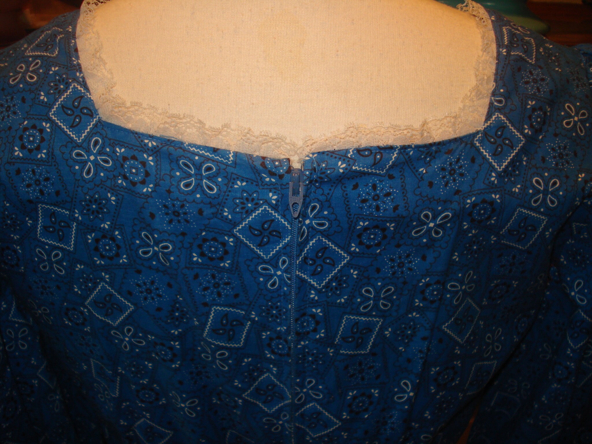 Vintage Blue Bandana Print Prairie Pioneer Colonial Maxi Dress Handmade ...