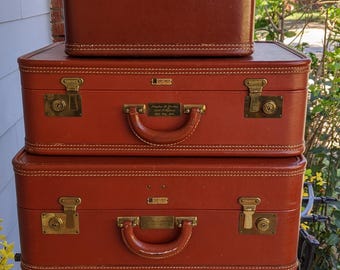 Vintage Dresner Original Luggage Chicago 3 piece Ladies Wardrobe Case, Smaller Intimate Case and Cosmetic case Top Grain Texas Steerhide