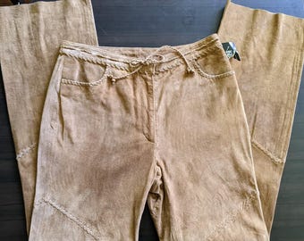 Wilsons Leather Pelle Studio Brown Suede Leather Pants NWT Size 8 Southwestern Look w/braided detail