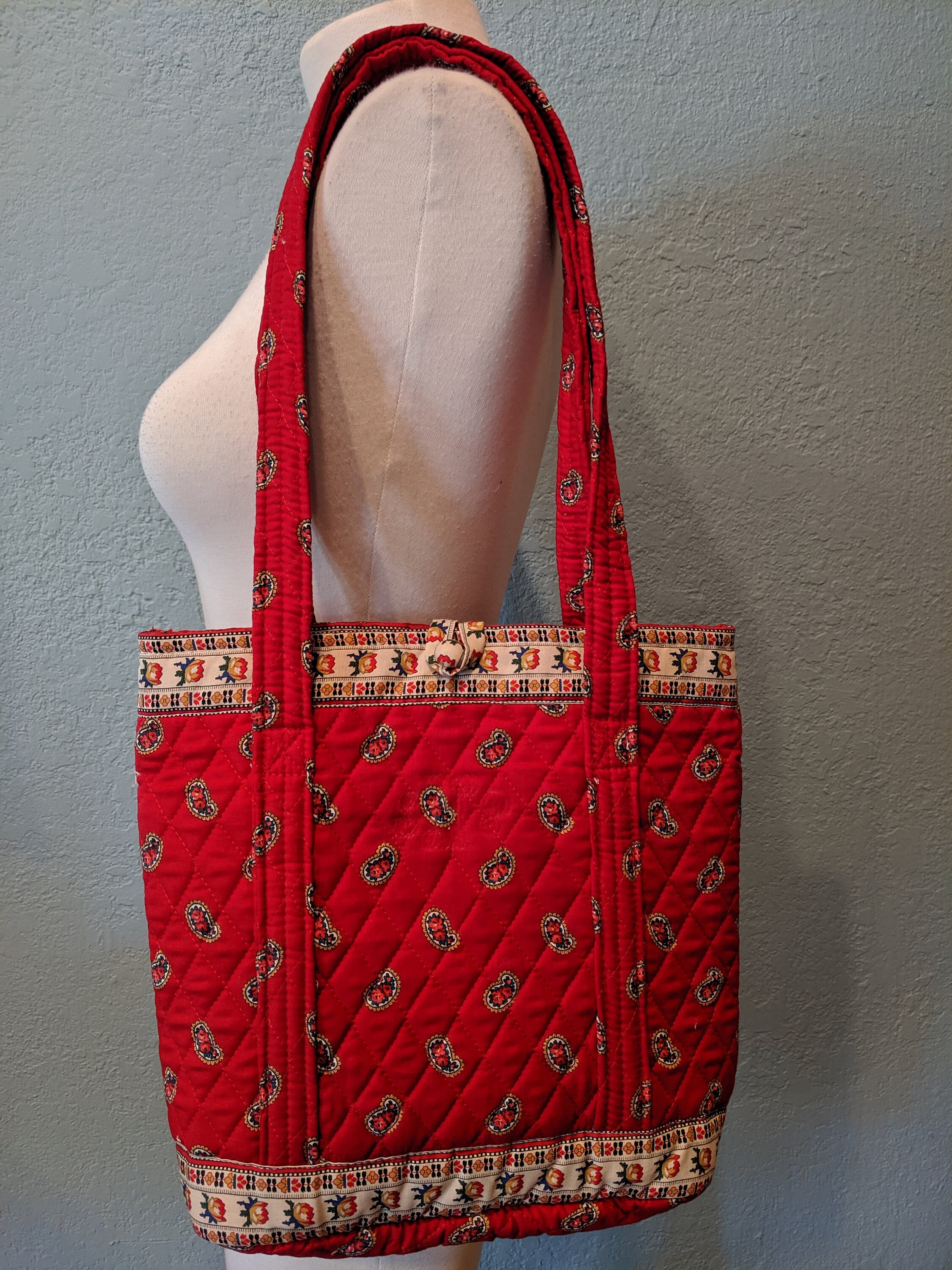 Vera Bradley Apple Red with Indiana Tag Pattern Tote Bag Retired