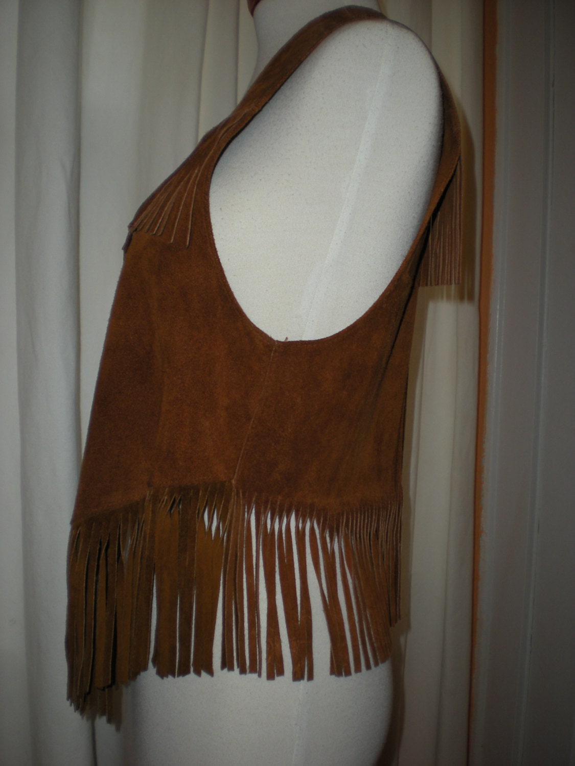 Brown Suede Leather Fringe Vest 1970's by Westwinds Size Medium