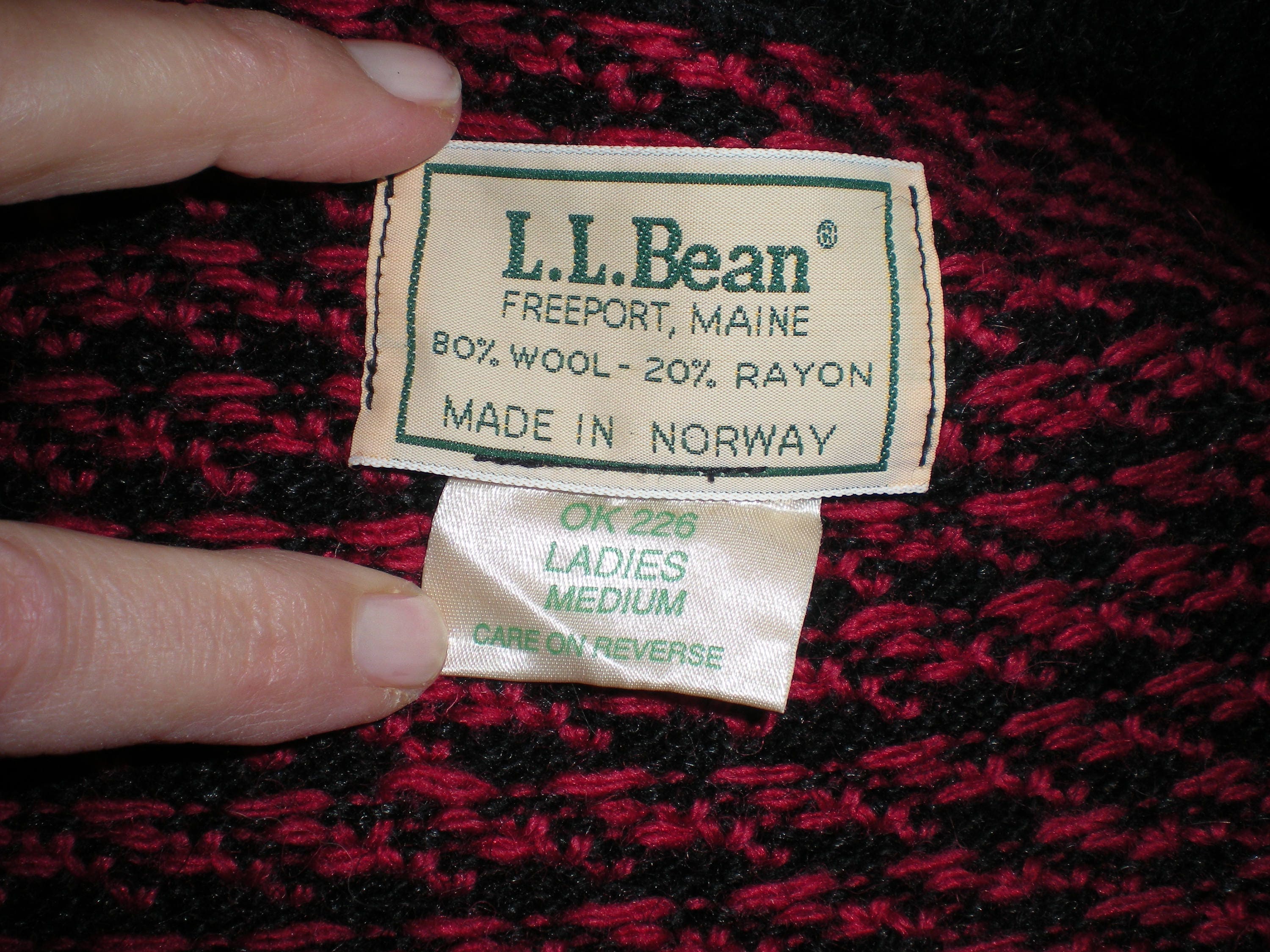 Vintage LL BEAN wool cardigan sweater Womens Medium Red & Gray Birds ...