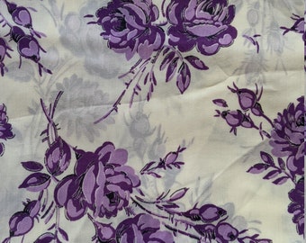 Purple roses on cream background one piece 3 yards and 4 inches/40 inch wide med weight polyester fabric suitable for a dress or blouse