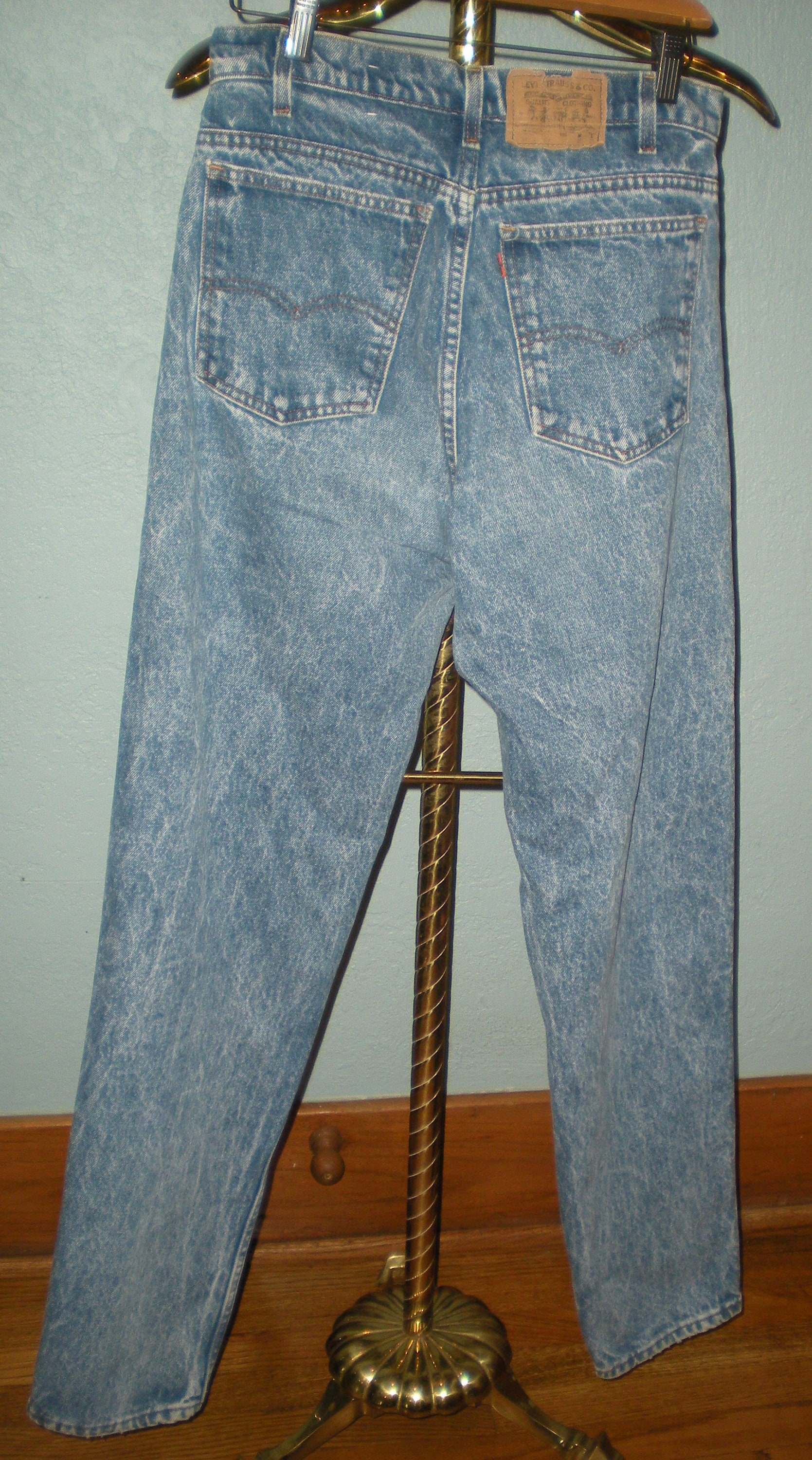 1990's Levis Acid Wash Orange Tag Straight Leg Jeans Size 31 waist 34 Long Made in USA