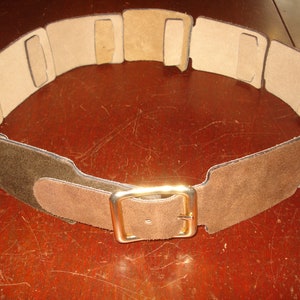 Brown, Tan, Copper, Very 70's Earth-tone colors Suede Belt Size M handmade by Calderon Gold tone buckle image 6