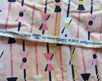 Riley Blake Designs Fabric Pattern #C4420 Derby Style by Melissa Mortenson Bow ties on pink background 3 pieces of fabric
