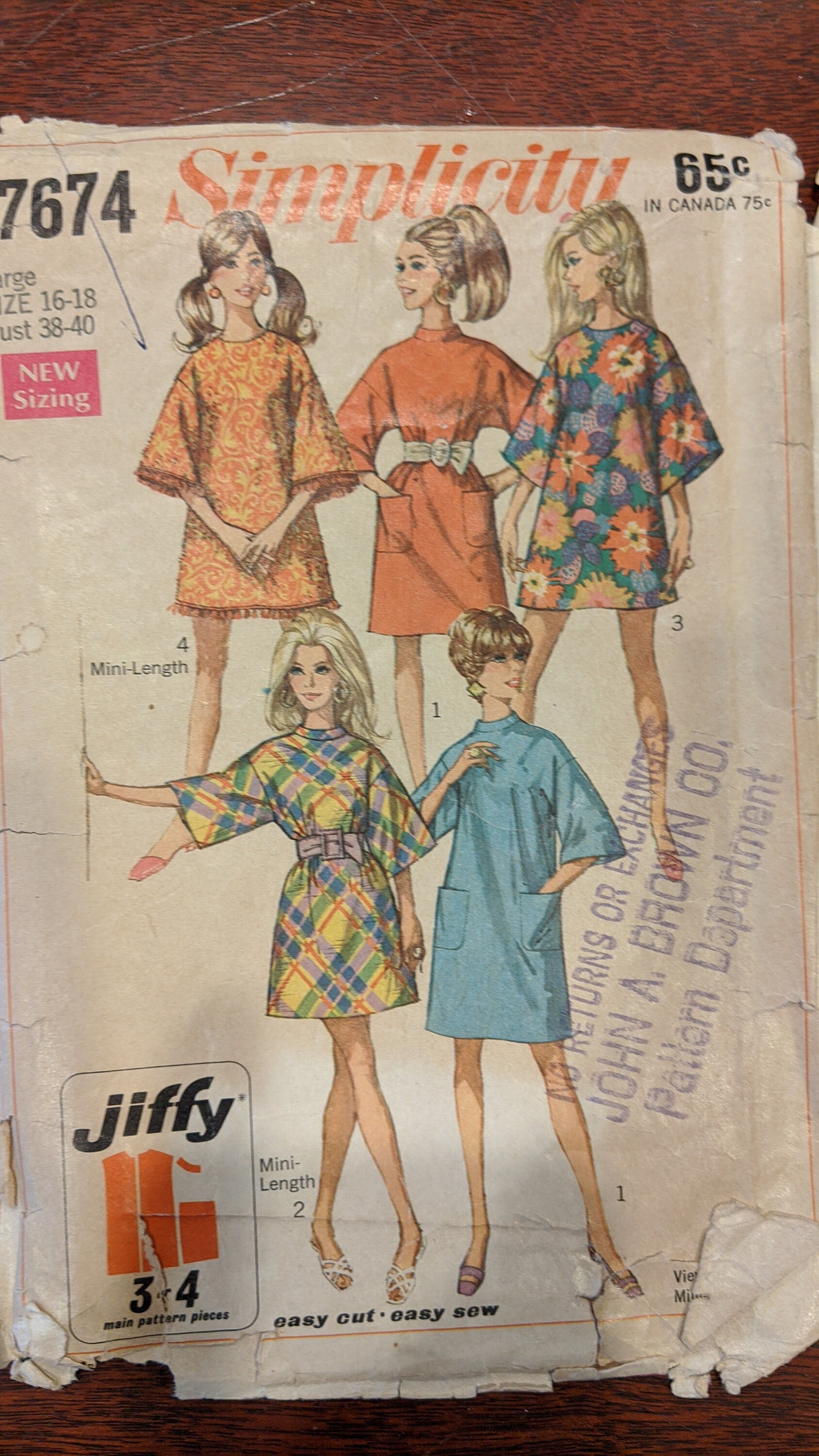 1968 Mod Dress Hand made from Simplicity pattern #7674 Size XL Abstract ...