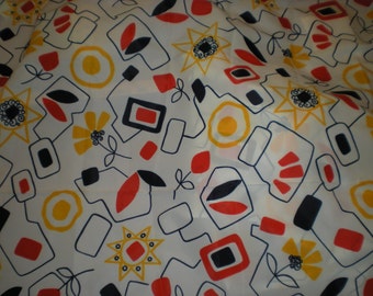 Vtg 1971 Klopman Mills Dressmaking Fabric Organic & Geometric Shapes One piece 6 yards Red yellow blue on white polyester fabric