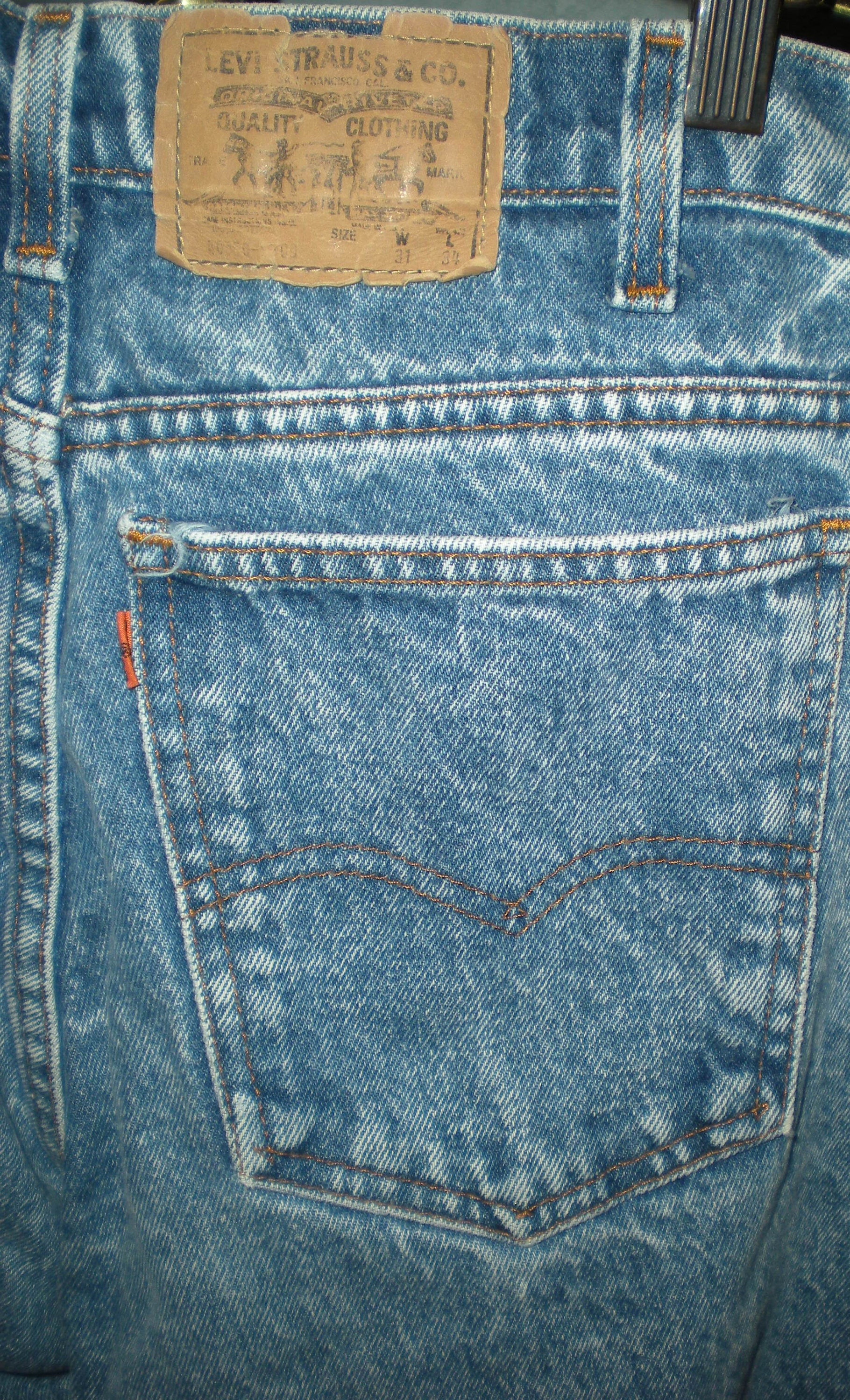 1990's Levis Acid Wash Orange Tag Straight Leg Jeans Size 31 waist 34 Long Made in USA