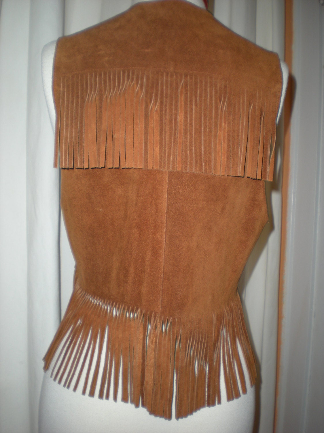 Brown Suede Leather Fringe Vest 1970's by Westwinds Size Medium
