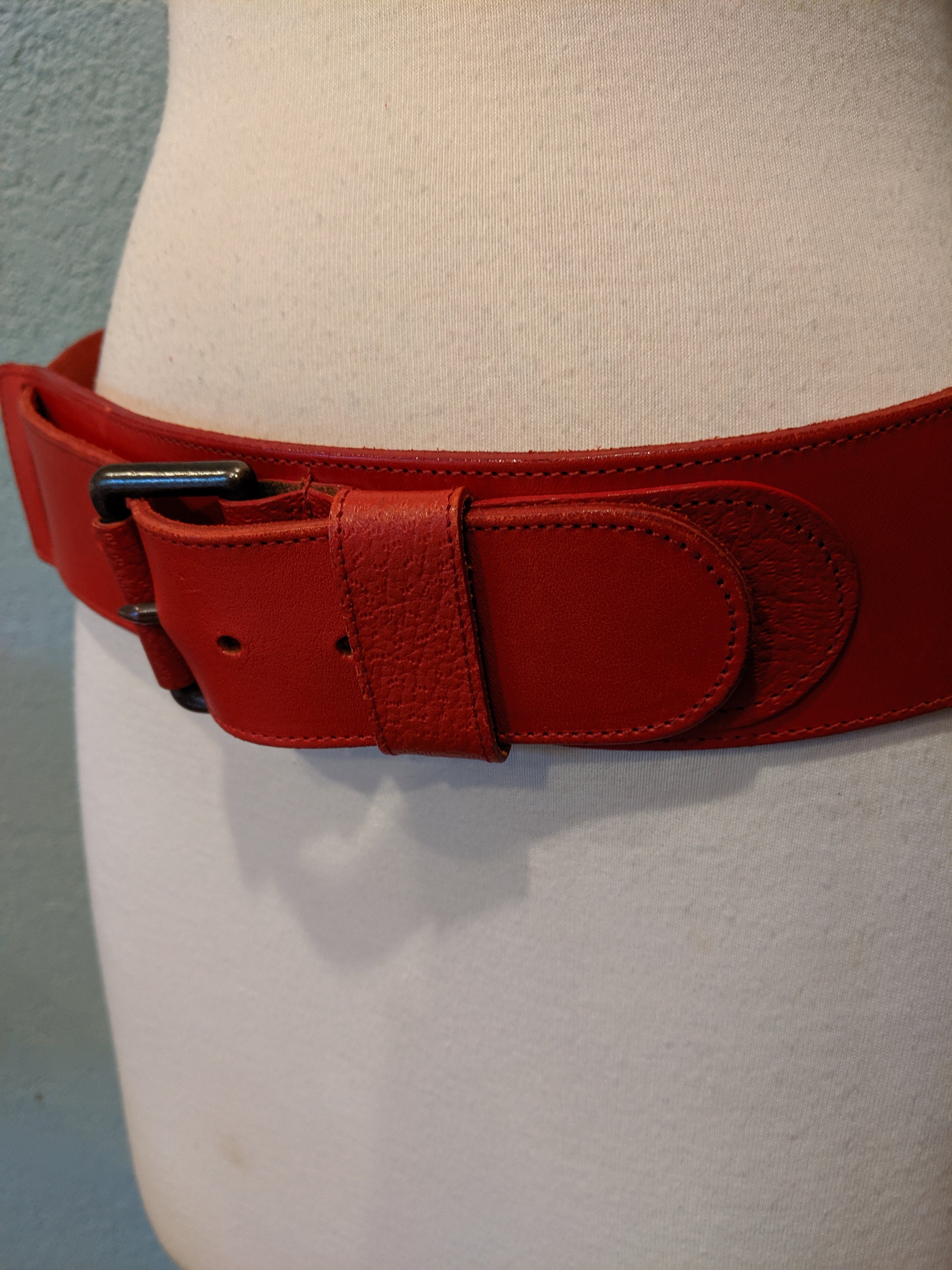 Wide Red Leather Belt by Echo Genuine English Saddle Hide Size Large ...