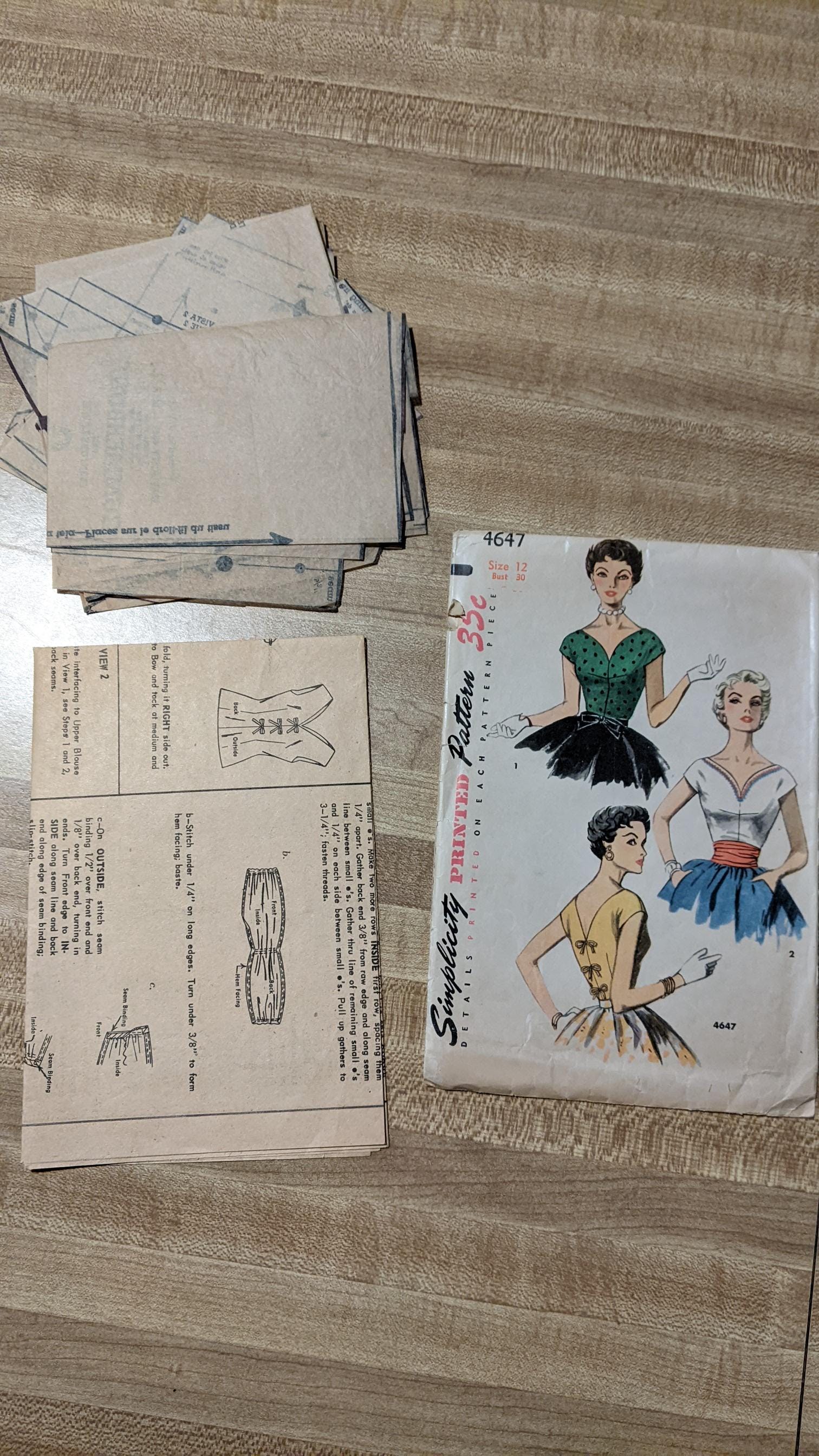 1950's Authentic Vtg. Sewing Pattern Simplicity #4647 Misses Blouse ...