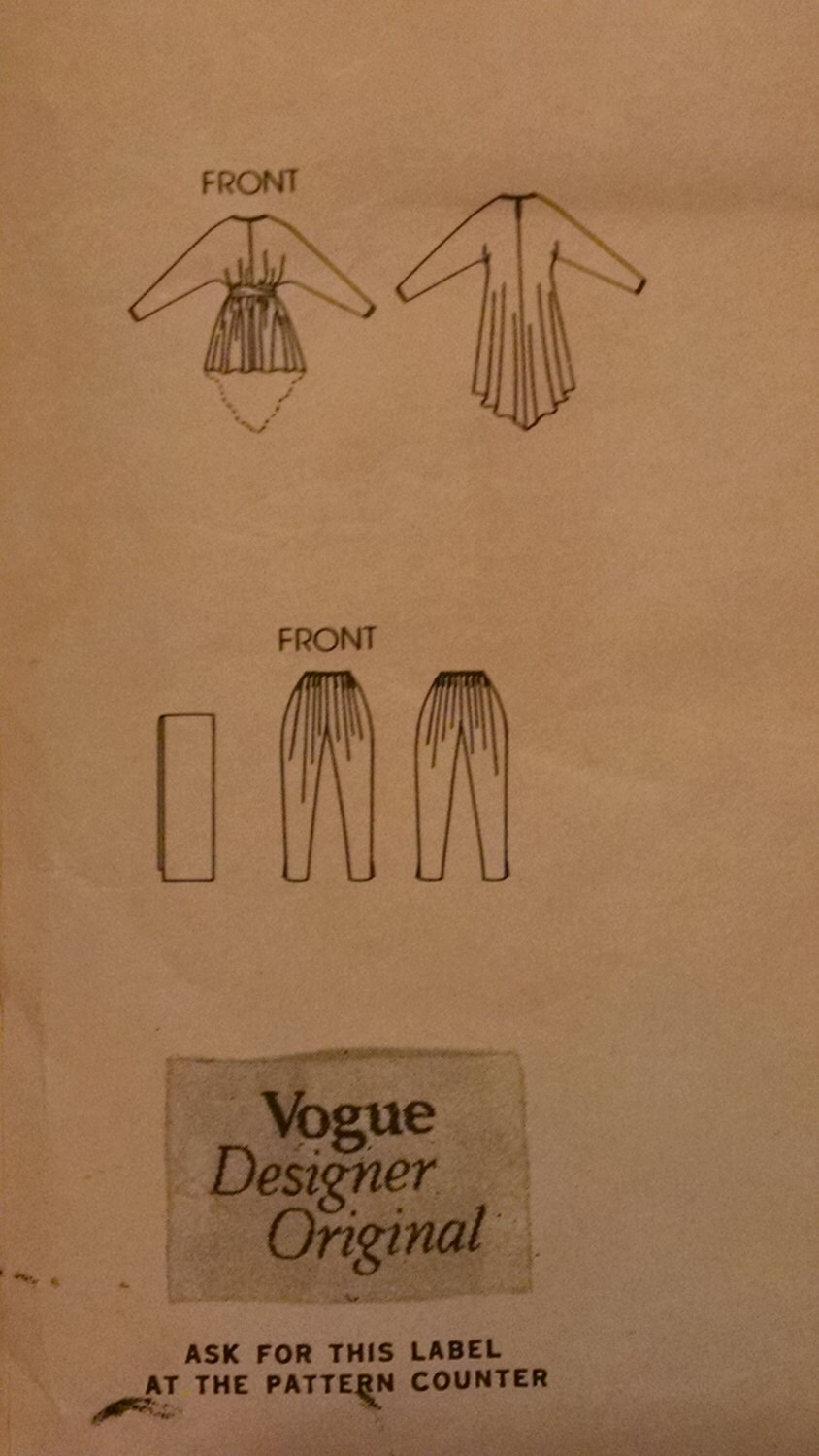 Gianni Versace Vogue Sewing Pattern 2702 Misses Tunic, Sash & Pants