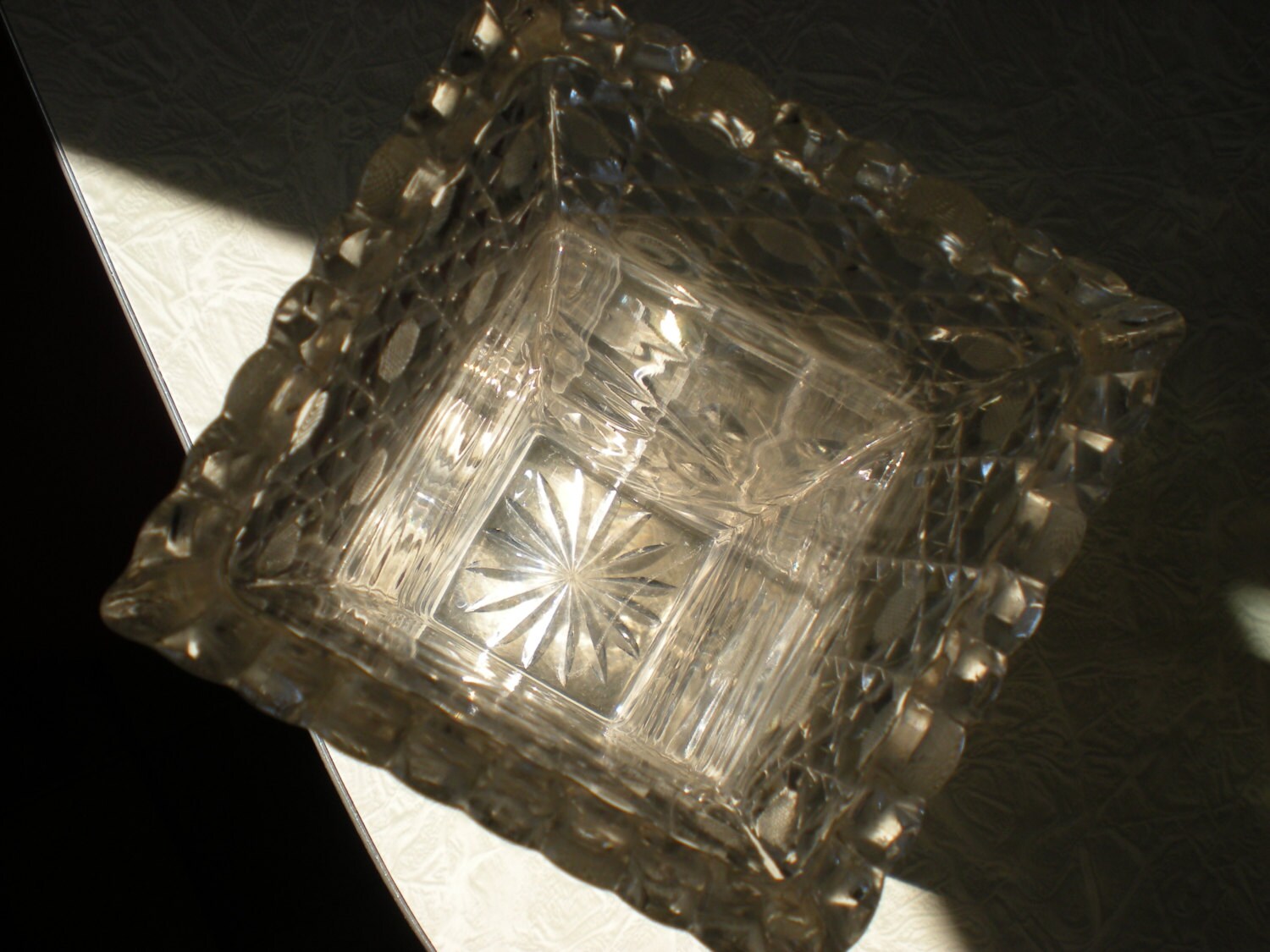 Tall Lead Crystal Cut Glass Square Vase Etched Flowers & Stems Etsy