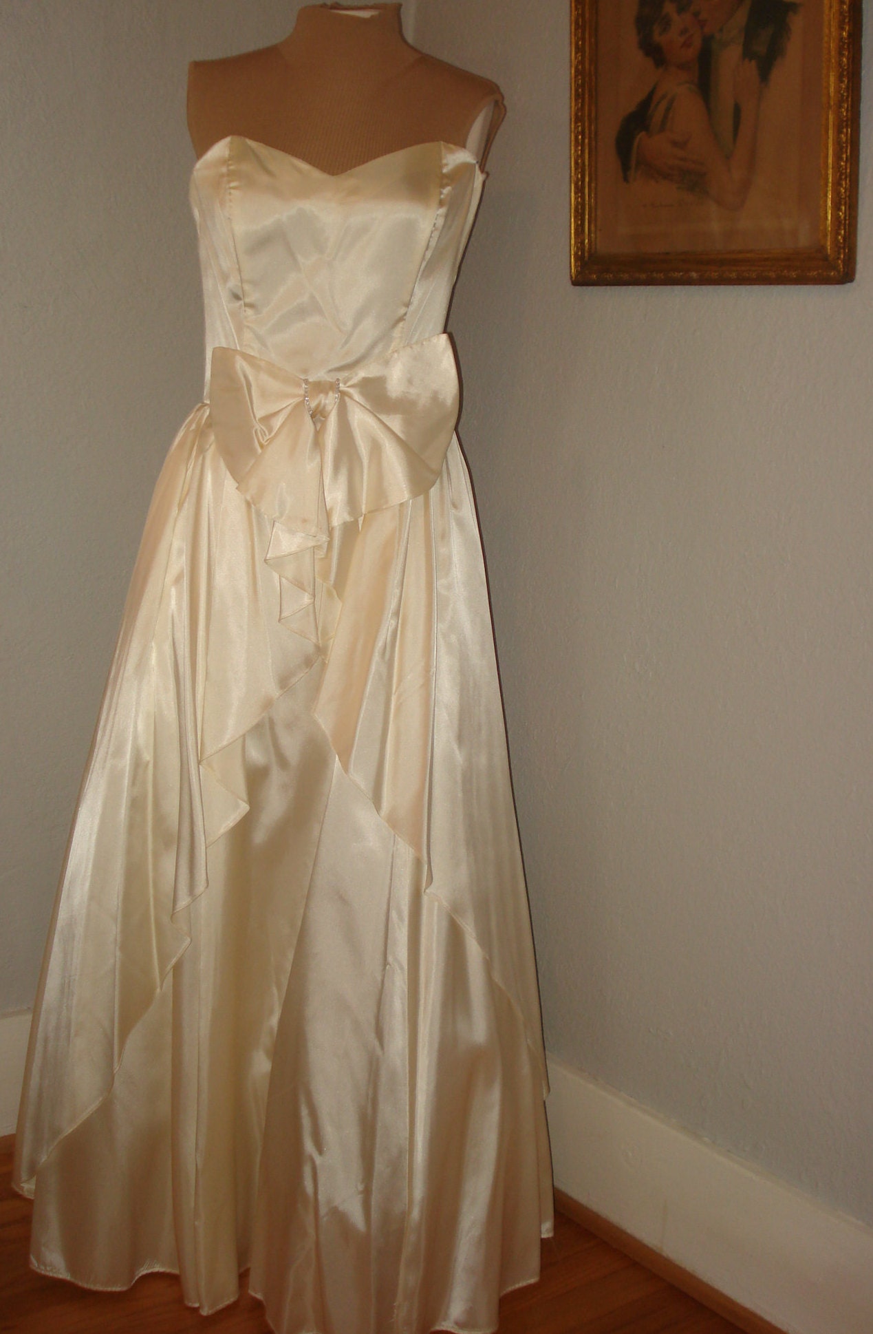 Vintage Gunne Sax By Jessica Mcclintock Ivory Satin Strapless