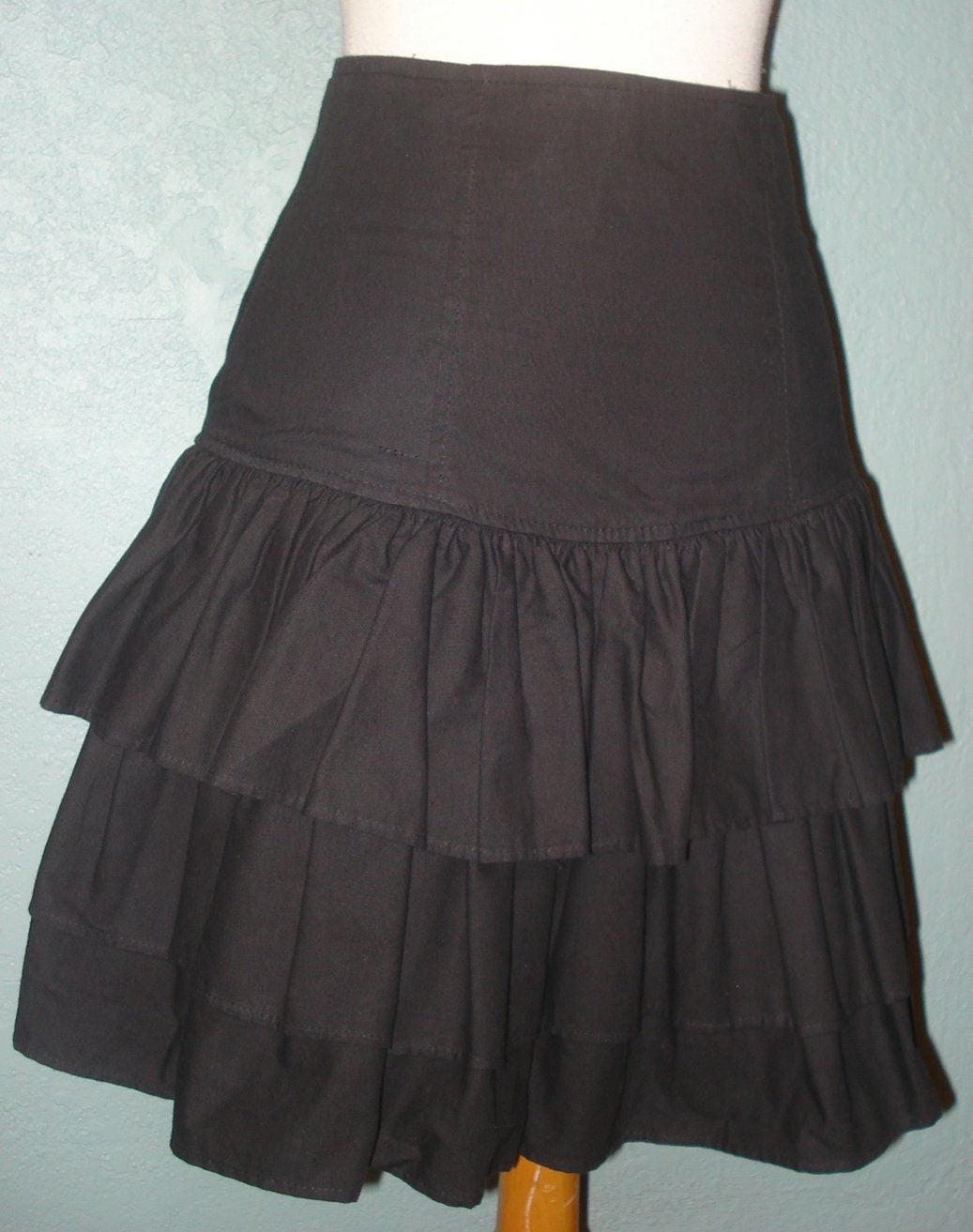 1980's Three Tiered Ruffle Skirt Black by A. Byer California Junior ...
