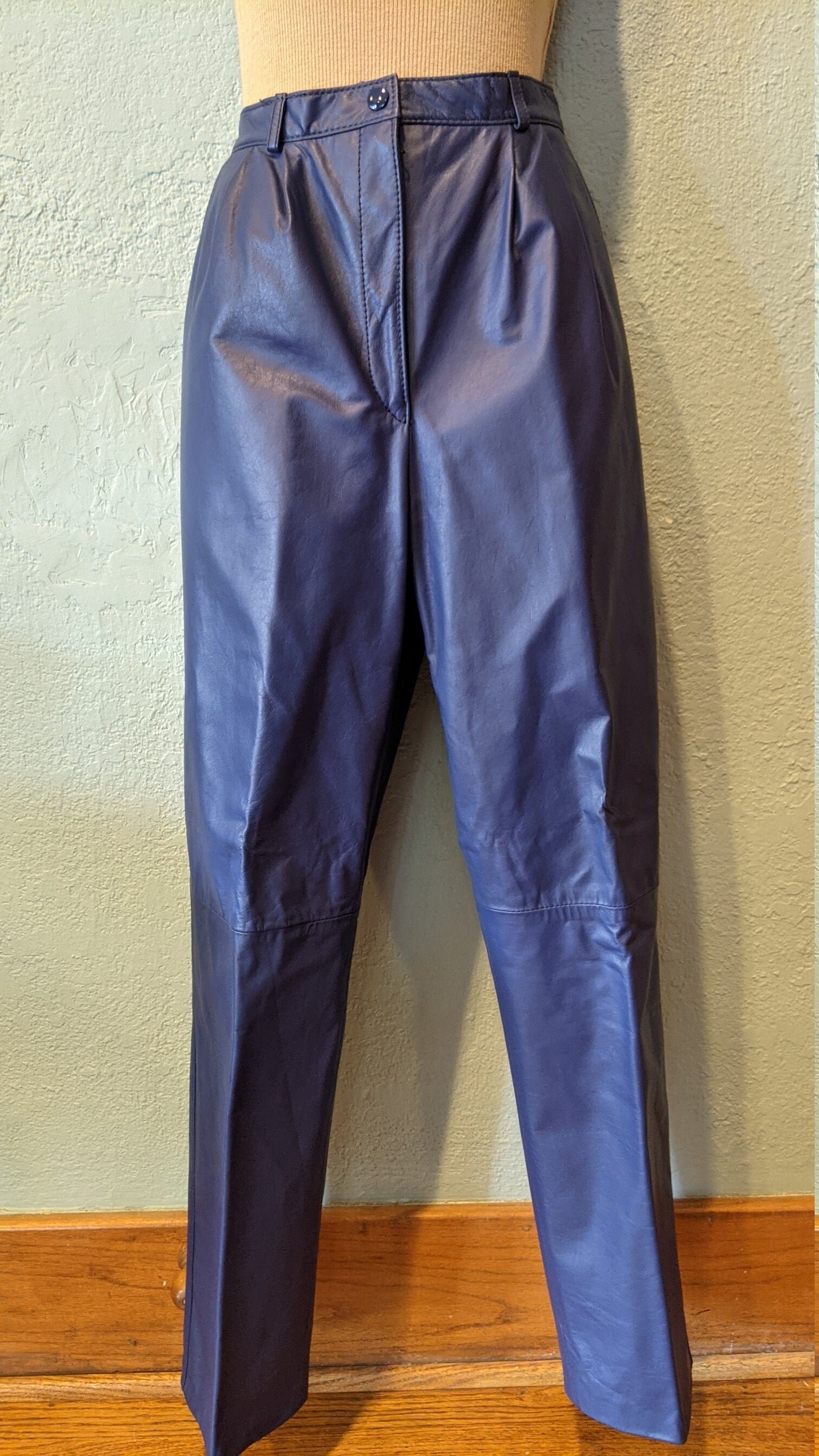 navy blue leather pants