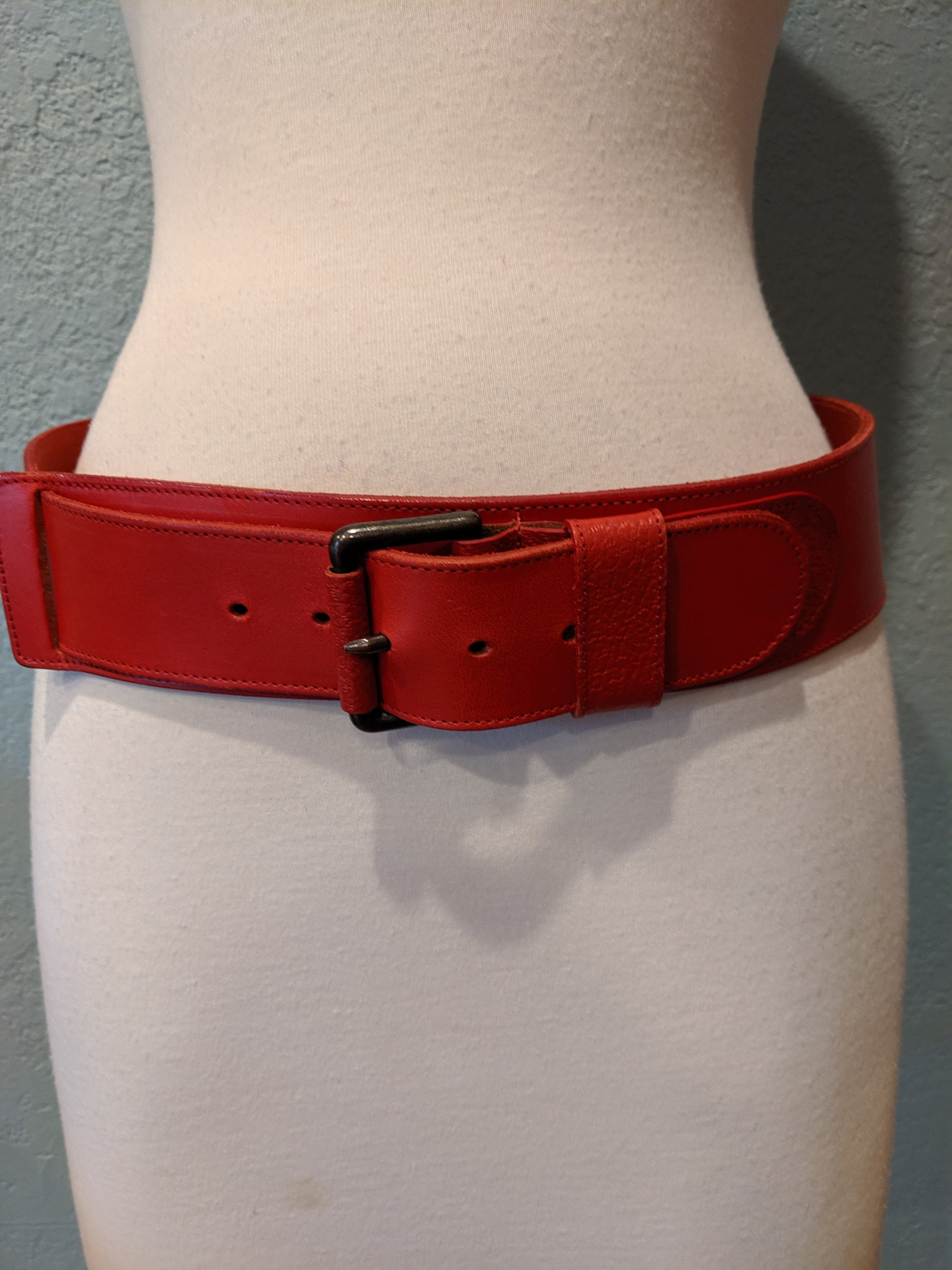 Wide Red Leather Belt by Echo Genuine English Saddle Hide Size Large