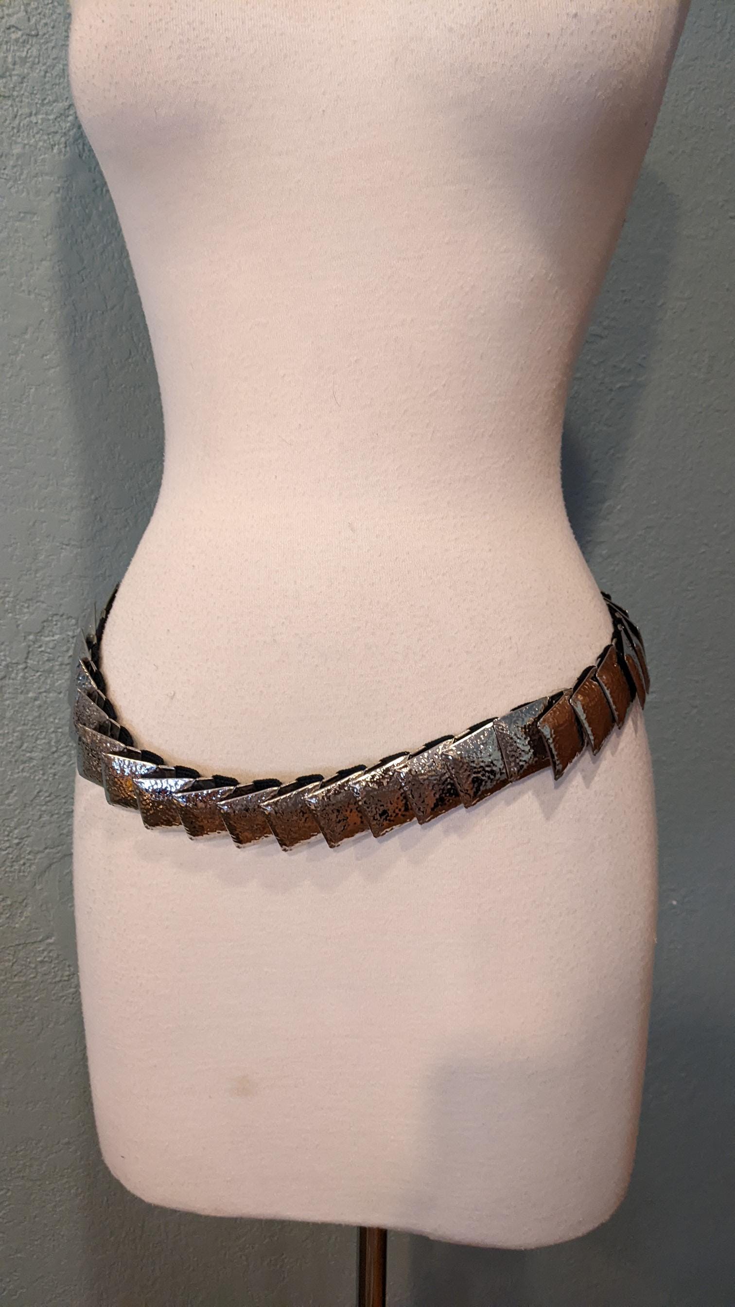 Vintage Medallion Coin Link Elastic Statement Belt In Silver Tone Coin Stretch Belt - Etsy main image 3