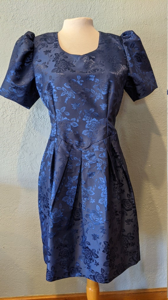 Blue Floral Brocade Special Occasion Dress Size Me