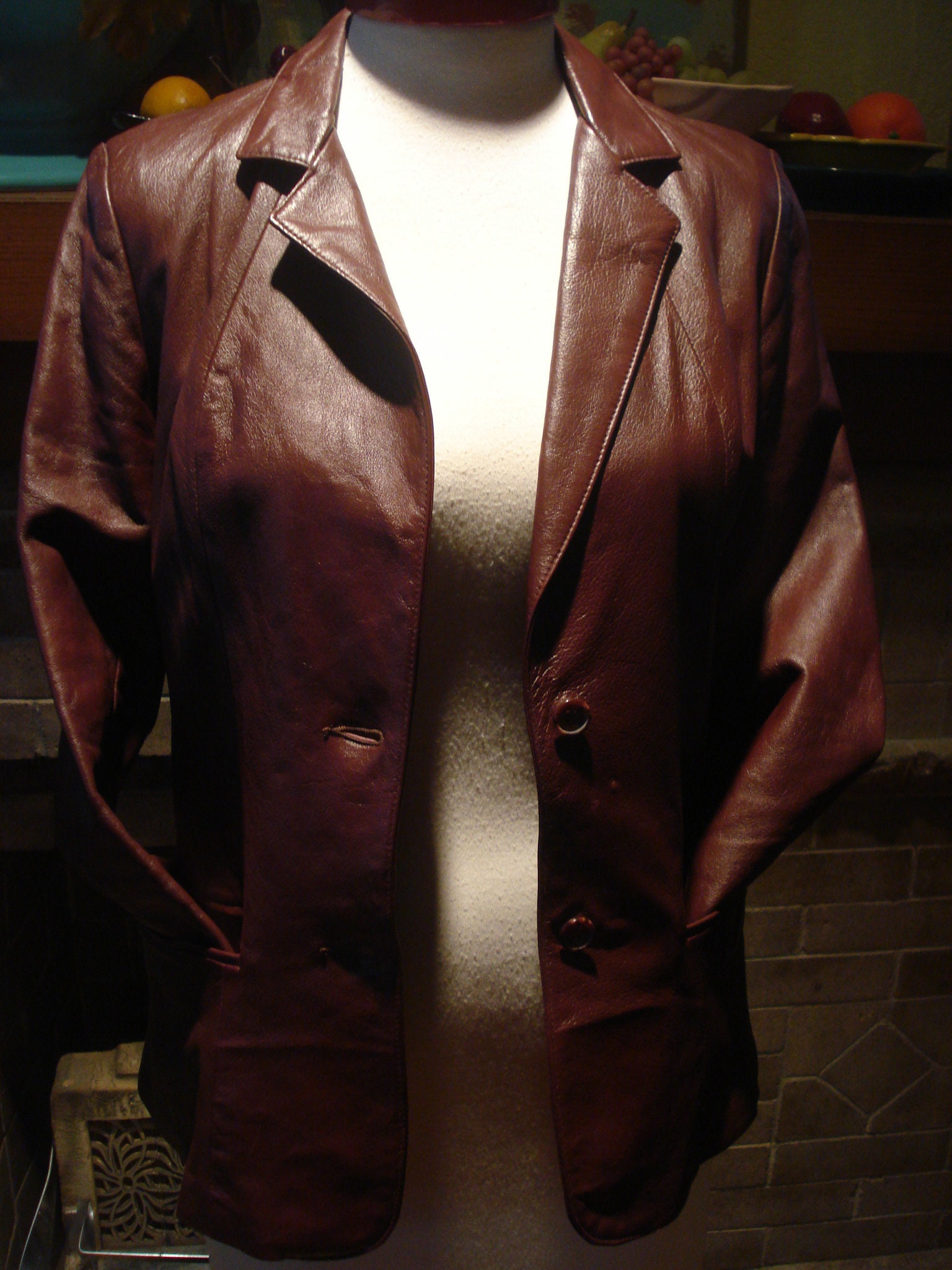 1970 s Leather Blazer Jacket size 8 Leathers by New England Sportswear Co. Peabody Mass. USA color Wineberry