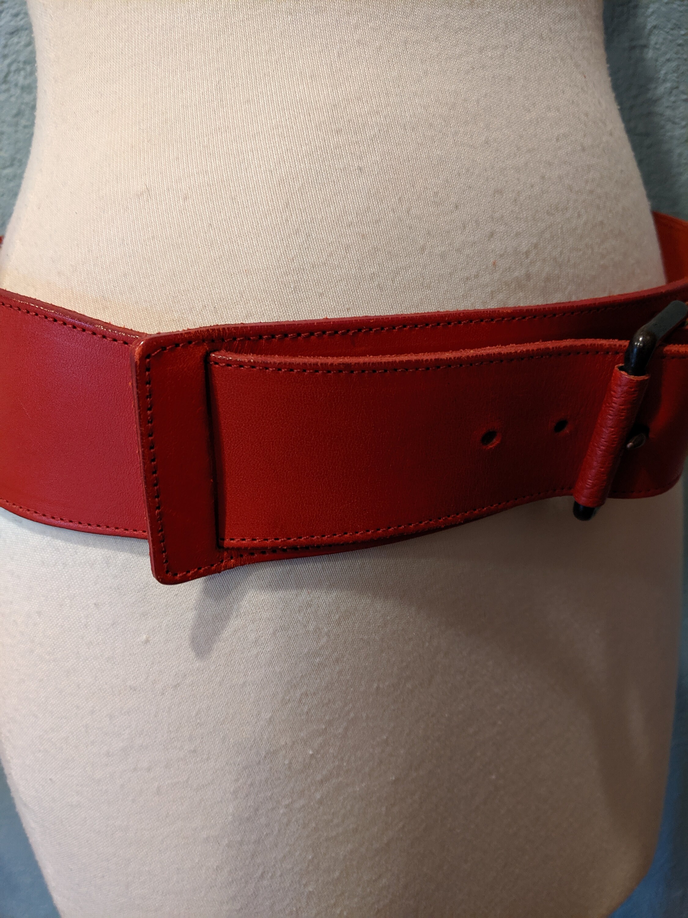 Wide Red Leather Belt by Echo Genuine English Saddle Hide Size Large