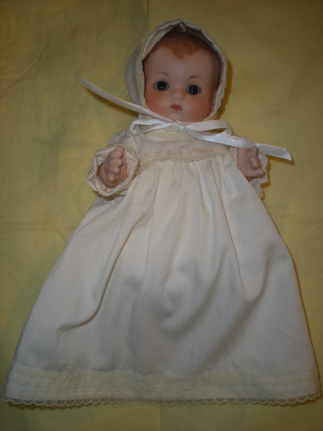 Ceramic Baby Doll Girl jointed hand painted hand made clothes by Edith
