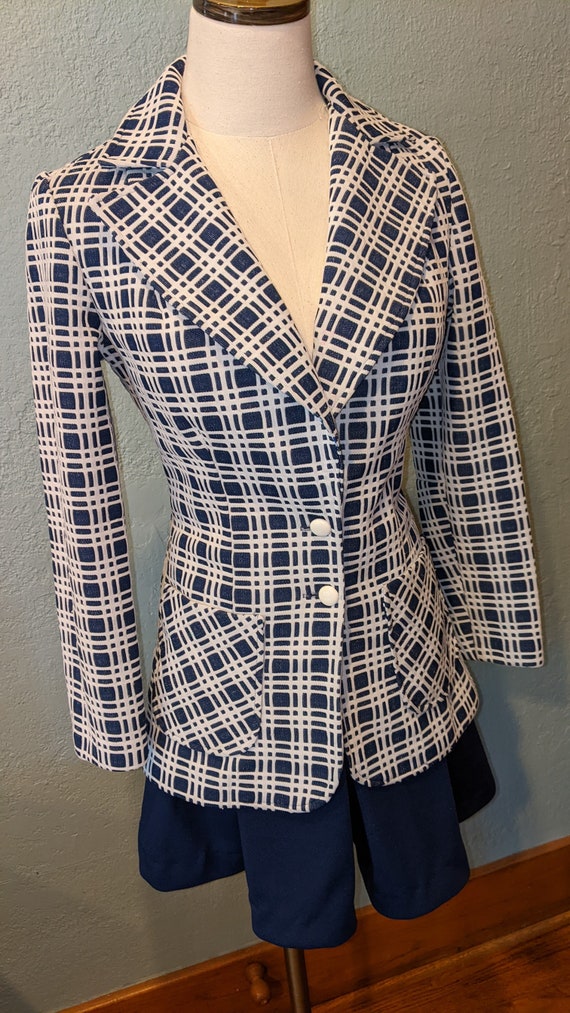 Vintage 70's Russ Blue & White Checked Jacket Bla… - image 3