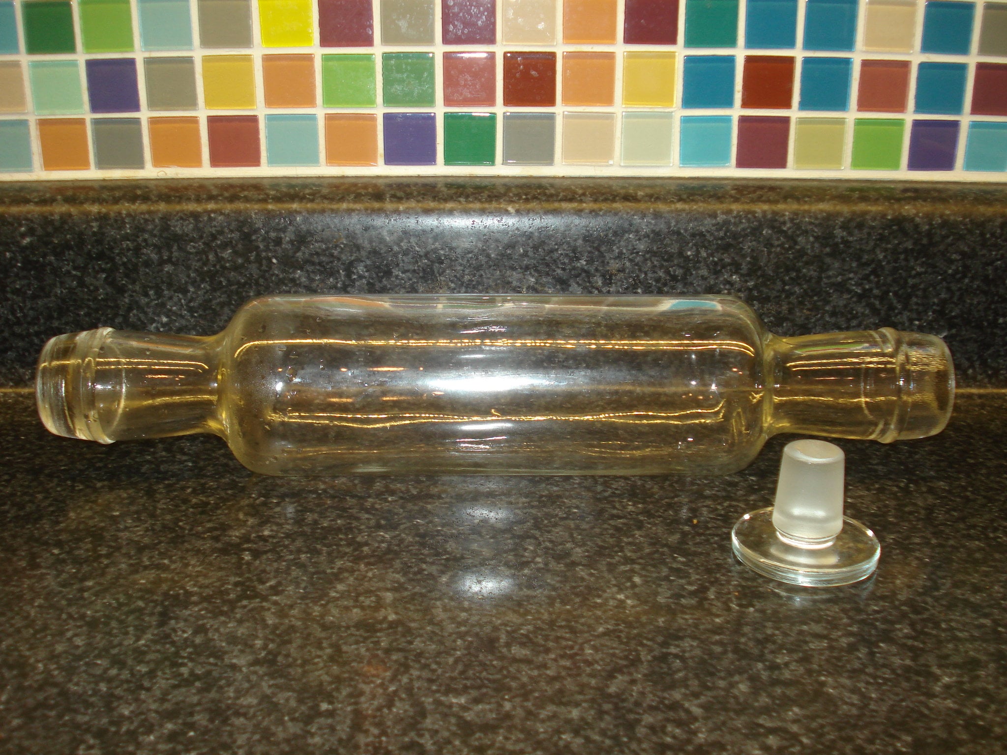 Antique Glass Rolling Pin w/ Rare Glass Stopper Pressed Glass