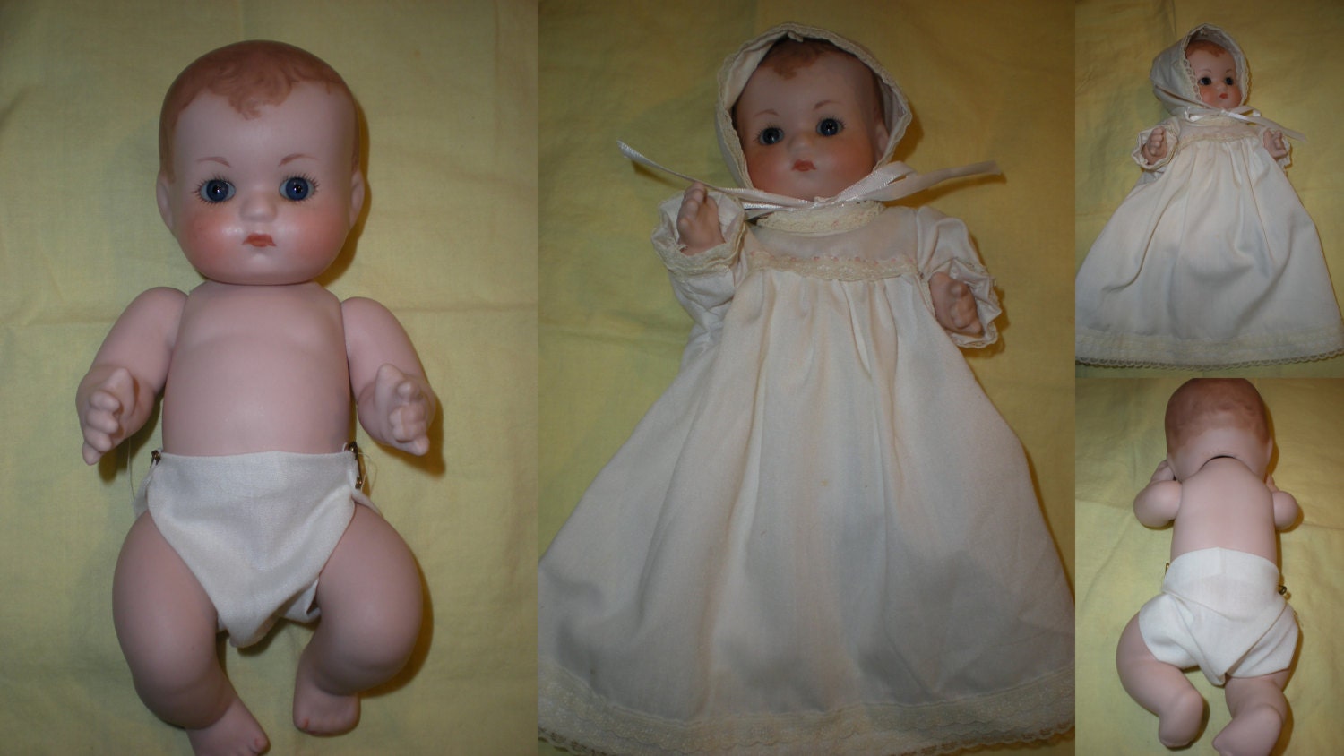 Ceramic Baby Doll Girl jointed hand painted hand made clothes by Edith